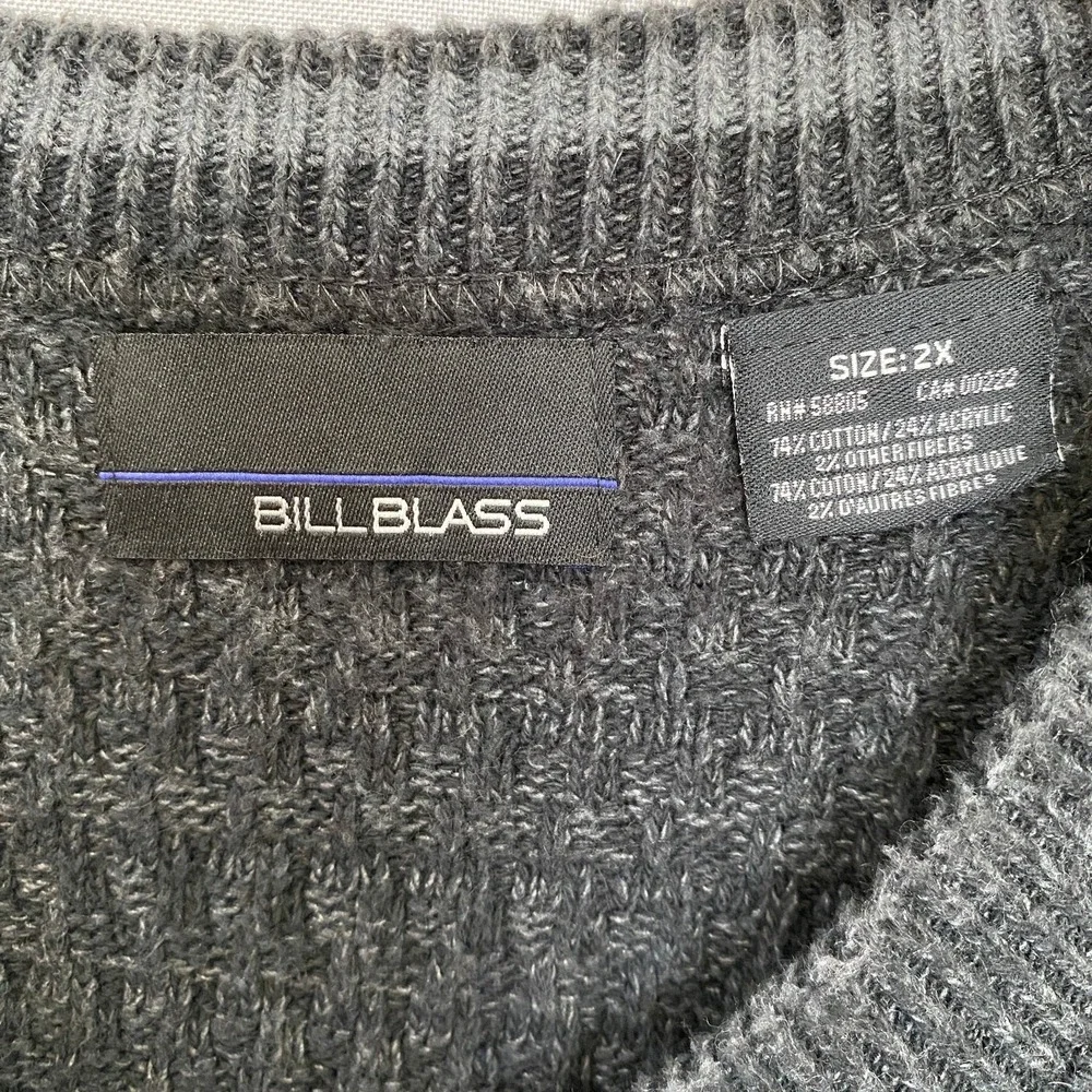 VTG Bill Blass Chunky Waffle Knit Henley Sweater Men 2X Gray Dad Grandpacore 90s